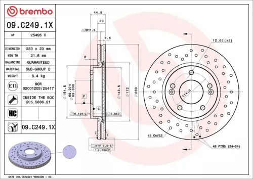 Remschijf BREMBO 09.C249.1X)