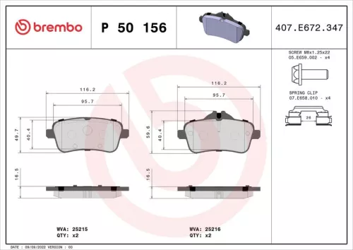Remblokkenset, schijfrem BREMBO P 50 156)