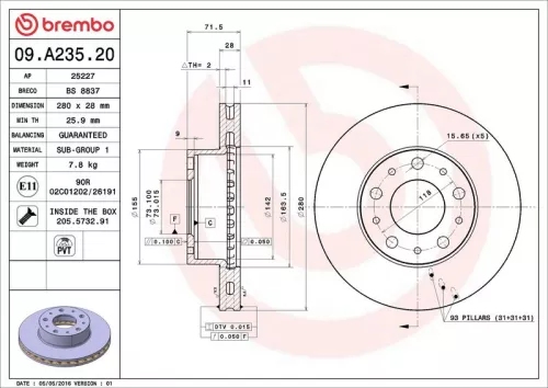 Remschijf BREMBO 09.A235.20)