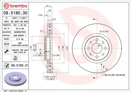Remschijf BREMBO 09.5180.31)