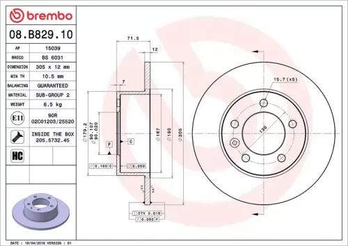 Remschijf BREMBO 08.B829.10)