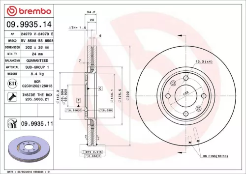 Remschijf BREMBO 09.9935.11)