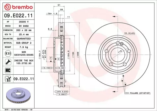 Remschijf BREMBO 09.E022.11)