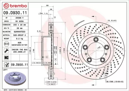 Remschijf BREMBO 09.D930.11)