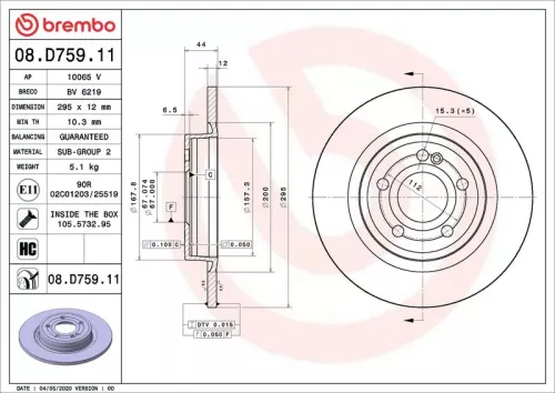 Remschijf BREMBO 08.D759.11)