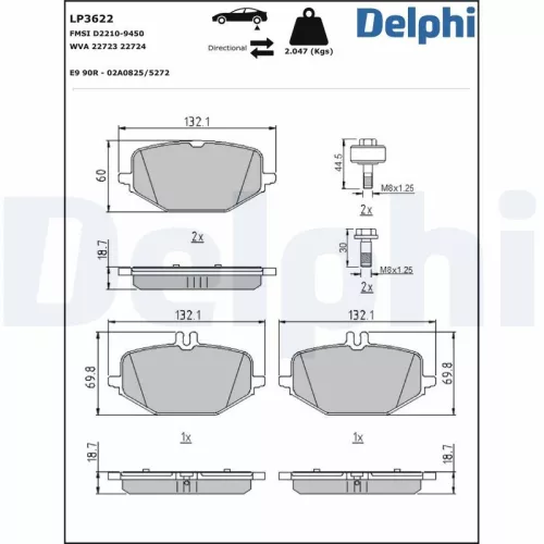 Remblokkenset, schijfrem DELPHI LP3622)