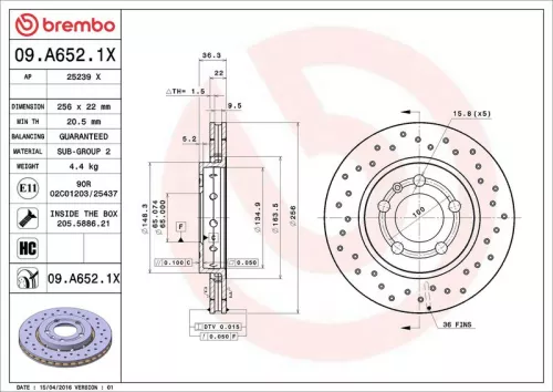 Brake Disc BREMBO 09.A652.1X)