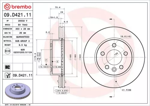Brake Disc BREMBO 09.D421.11)