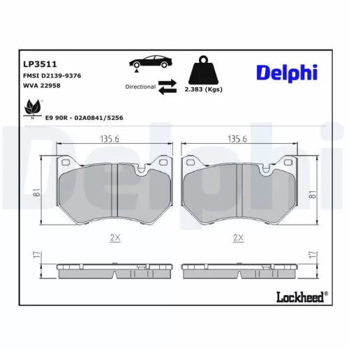 Remblokkenset, schijfrem DELPHI LP3511)