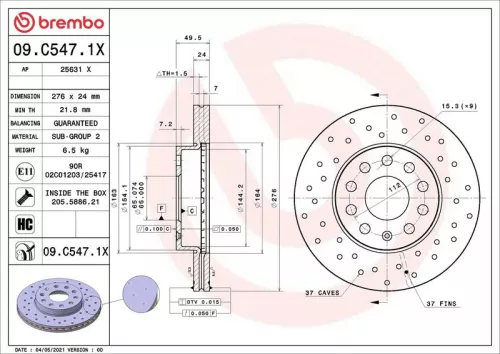 Brake Disc BREMBO 09.C547.1X)