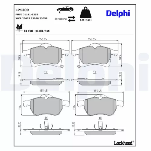 Brake Pad Set, disc brake DELPHI LP1309)