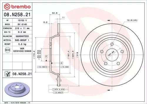 Remschijf BREMBO 08.N258.21)