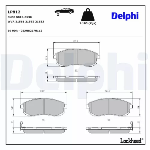 Remblokkenset, schijfrem DELPHI LP812)