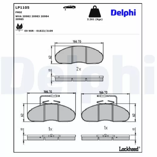 Remblokkenset, schijfrem DELPHI LP1105)