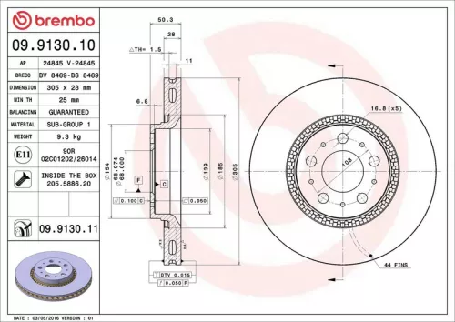 Remschijf BREMBO 09.9130.11)