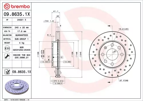 Remschijf BREMBO 09.8635.1X)