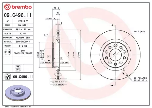 Remschijf BREMBO 09.C496.11)