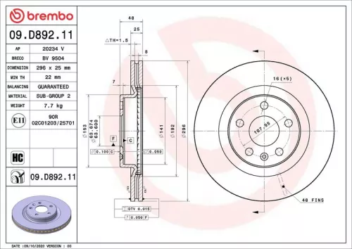 Remschijf BREMBO 09.D892.11)