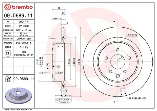 Remschijf BREMBO 09.D689.11)