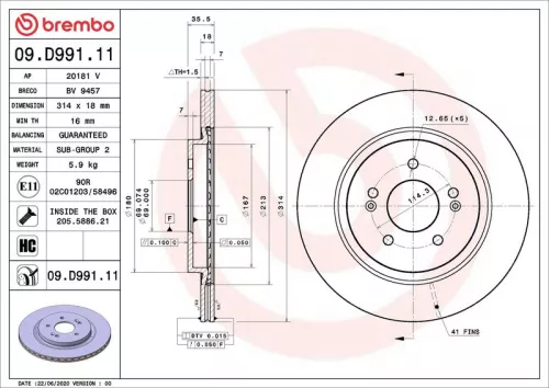 Remschijf BREMBO 09.D991.11)