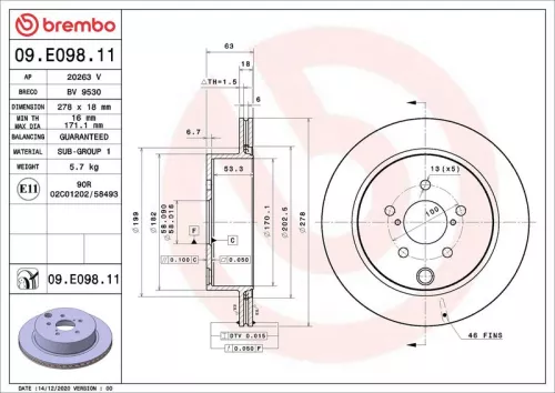 Remschijf BREMBO 09.E098.11)