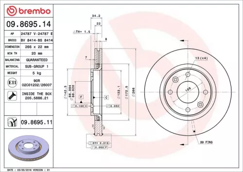 Remschijf BREMBO 09.8695.11)