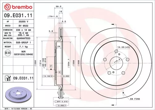 Remschijf BREMBO 09.E031.11)