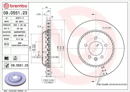 Remschijf BREMBO 09.D551.23)