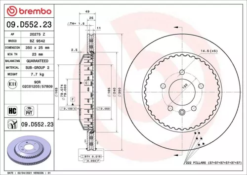 Remschijf BREMBO 09.D552.23)
