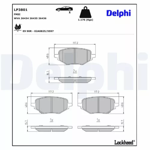 Brake Pad Set, disc brake DELPHI LP3801)