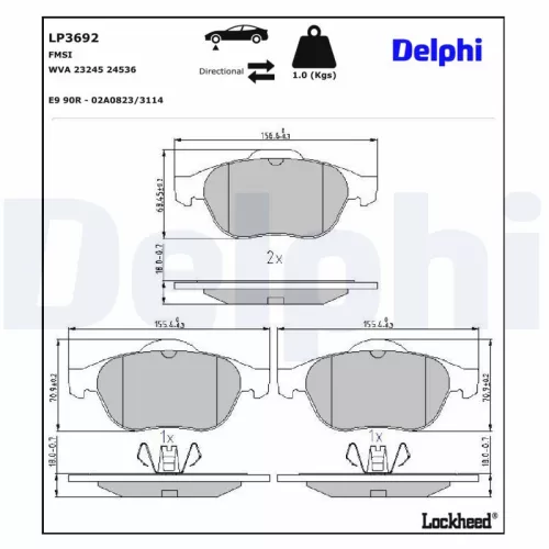 Remblokkenset, schijfrem DELPHI LP3692)