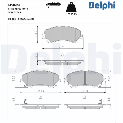 Remblokkenset, schijfrem DELPHI LP3693)