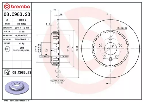 Remschijf BREMBO 08.C983.23)