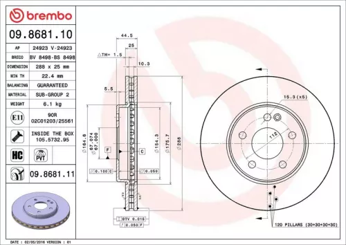 Remschijf BREMBO 09.8681.11)