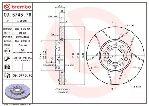 Brake Disc BREMBO 09.5745.76)