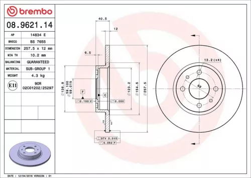 Brake Disc BREMBO 08.9621.14)