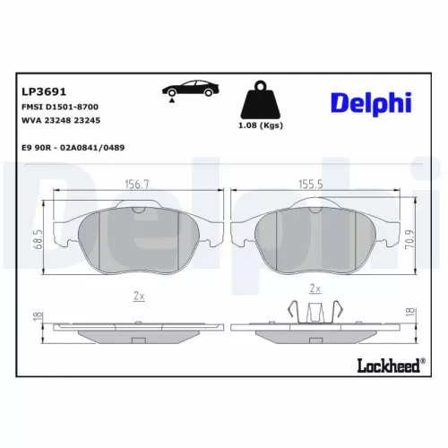 Remblokkenset, schijfrem DELPHI LP3691)