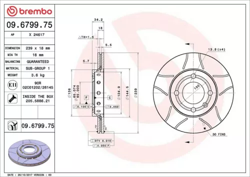 Remschijf BREMBO 09.6799.75)