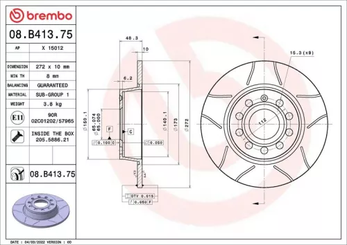 Brake Disc BREMBO 08.B413.75)
