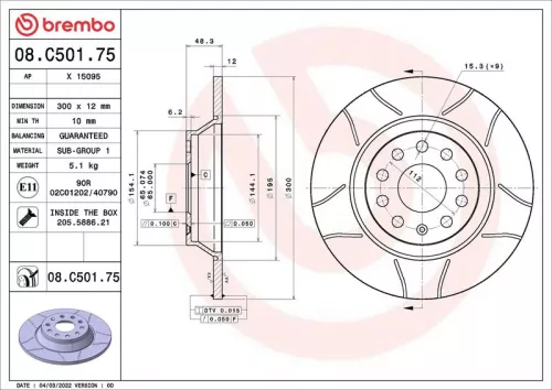 Brake Disc BREMBO 08.C501.75)