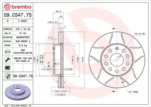 Brake Disc BREMBO 09.C547.75)