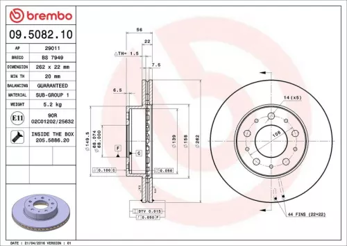 Remschijf BREMBO 09.5082.10)