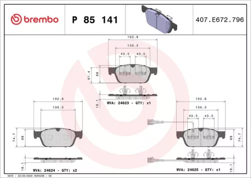 Remblokkenset, schijfrem BREMBO P 85 141)