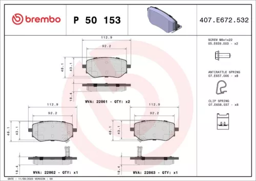 Remblokkenset, schijfrem BREMBO P 50 153)