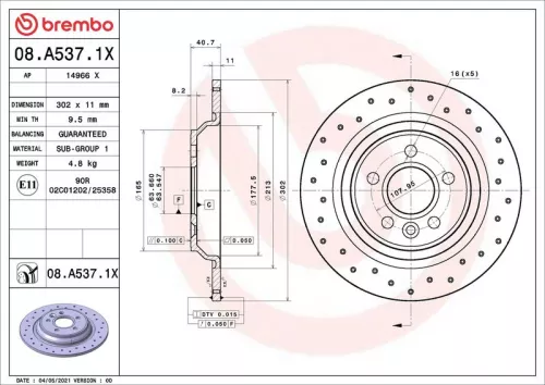 Remschijf BREMBO 08.A537.1X)