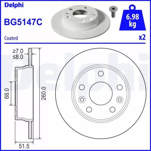Remschijf DELPHI BG5147C)