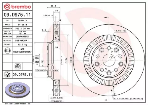 Remschijf BREMBO 09.D975.11)