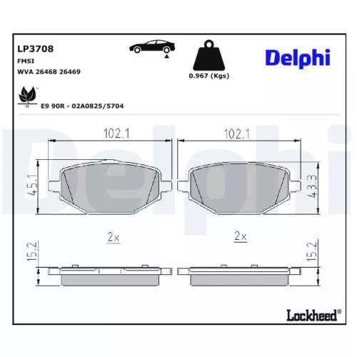 Remblokkenset, schijfrem DELPHI LP3708)