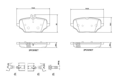 Remblokkenset, schijfrem BREMBO P 50 162)
