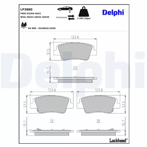 Remblokkenset, schijfrem DELPHI LP3880)